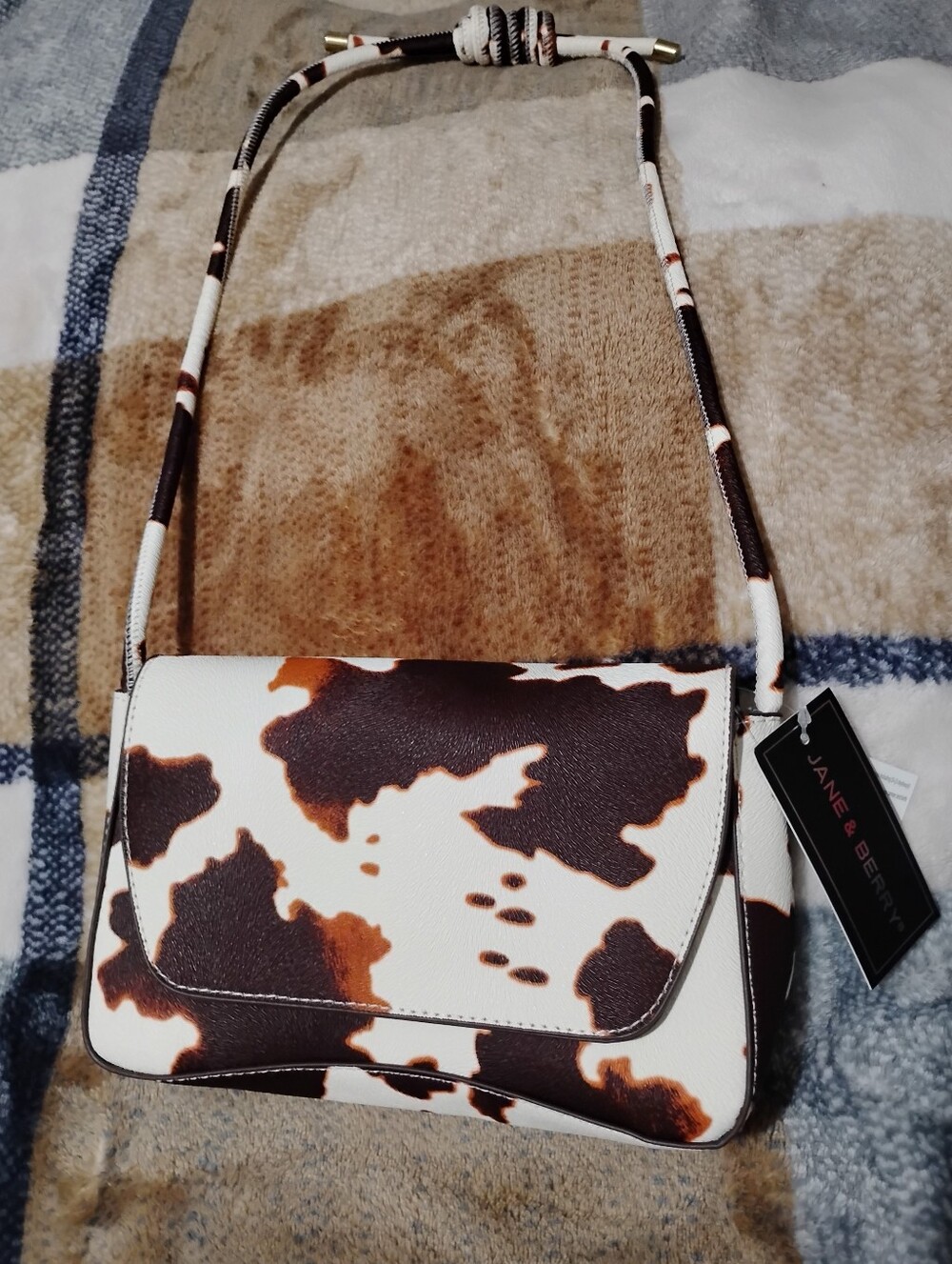 Brown & White Cow-Print Crossbody Bag By Designers JANE & BERRY